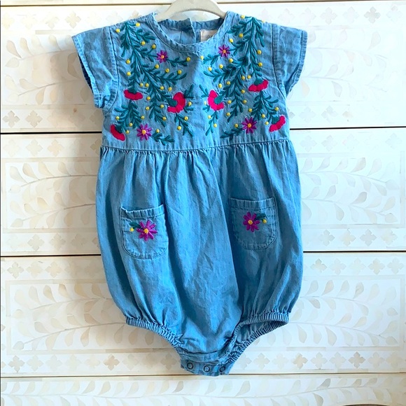 Louis Louise Frida Chambray Floral Embroid. Romper - Picture 1 of 7